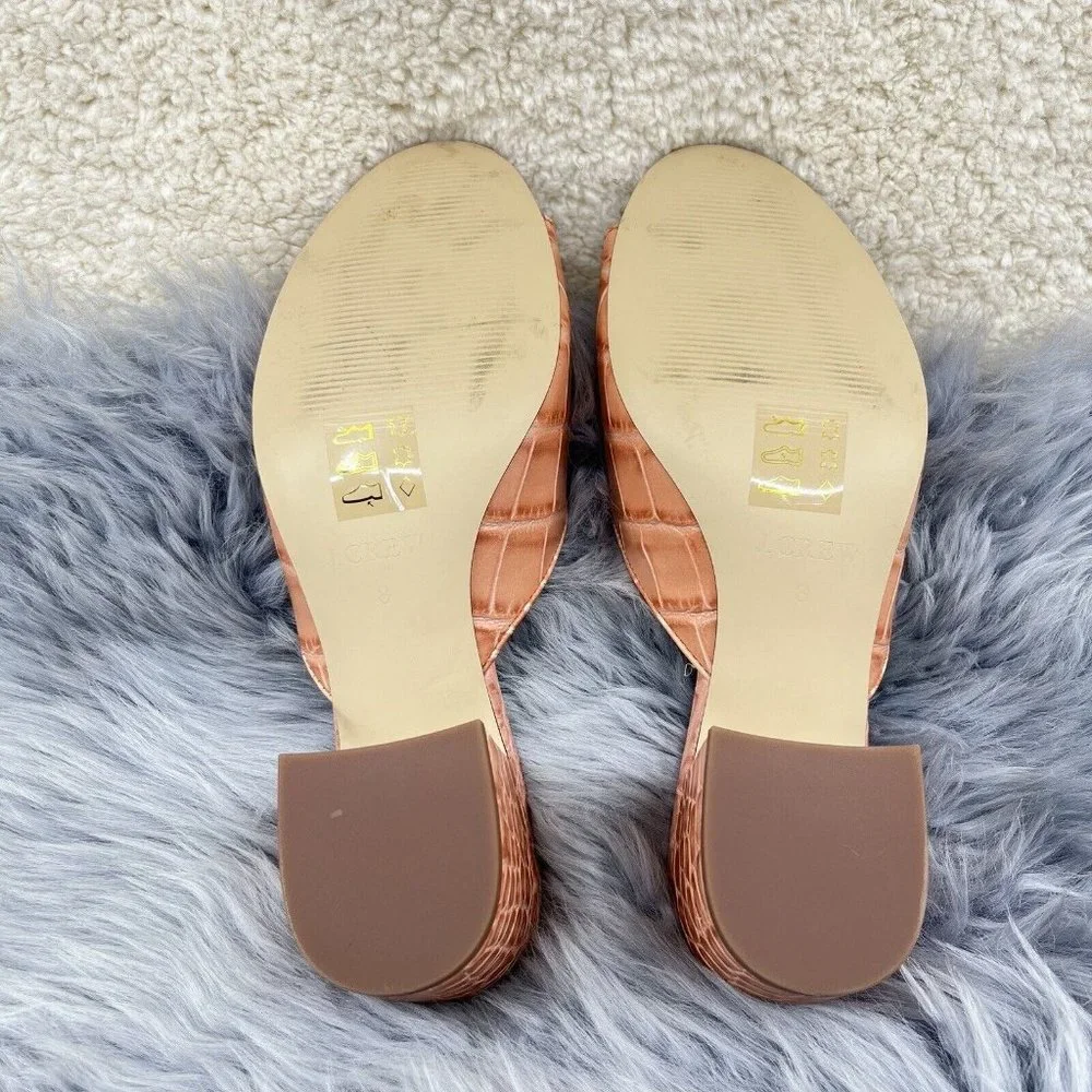 J. Crew Croc Embossed Leather Peep Toe Block Heel Slide Sandals Womens Sz 8 NEW - Picture 7 of 8